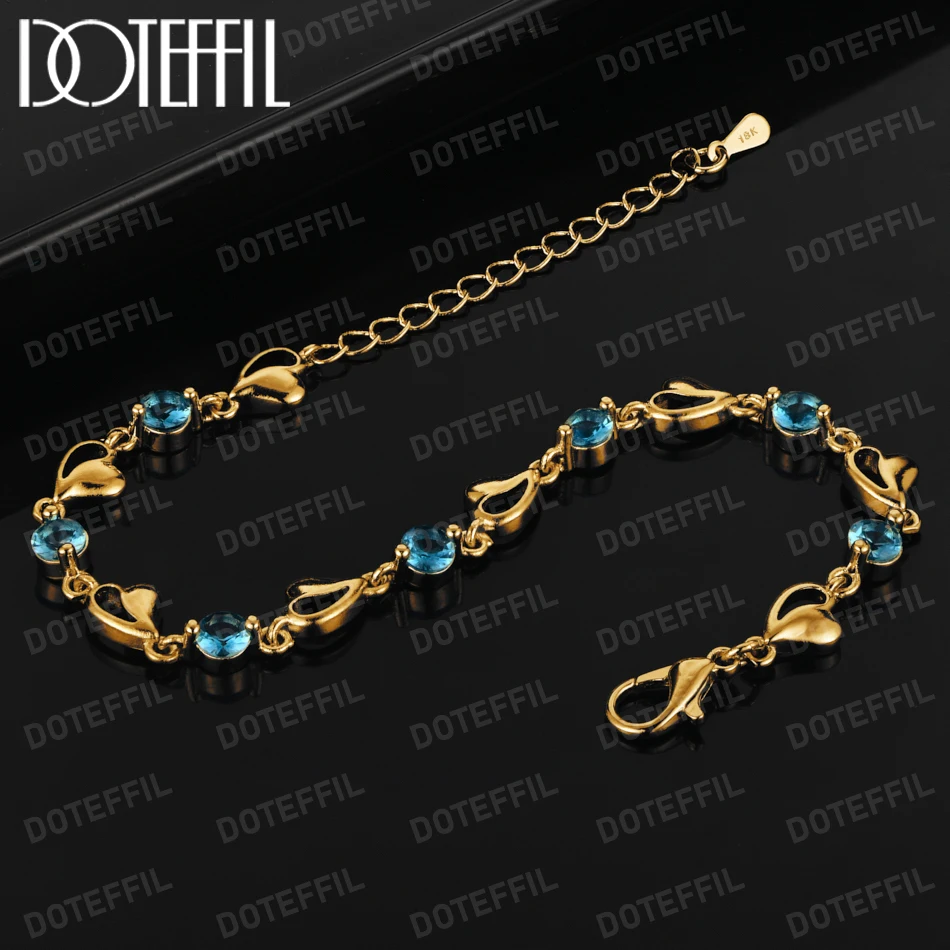 

DOTEFFIL 18K Gold Love Heart Bracelet White/Blue AAA Crystals for Women Valentines Gift Wedding Party Cute Jewelry 8inches