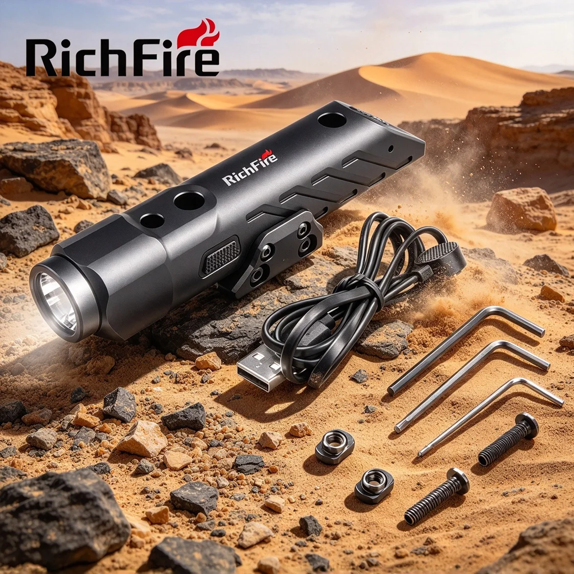 Richfire Tactical LED Flashlight 1700LM Green Laser Light Combo Magnetic Rechargeable Profile and Lightweight for Hunting