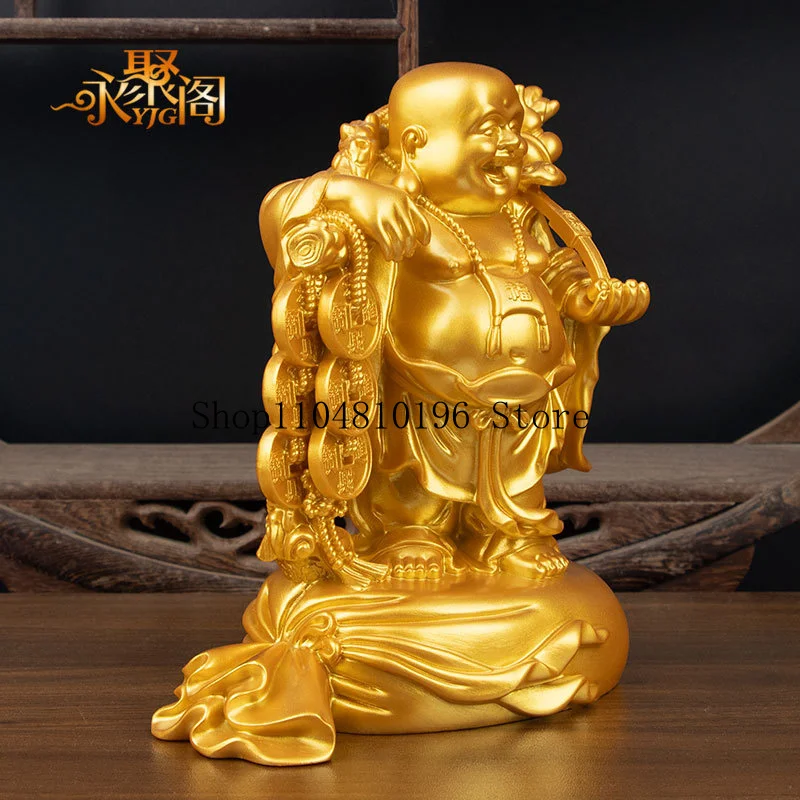 Maitreya Buddha figurine, smiling Buddha, Buddha with a coin in his hand, large-bellied Buddha, home decor for attracting wealth