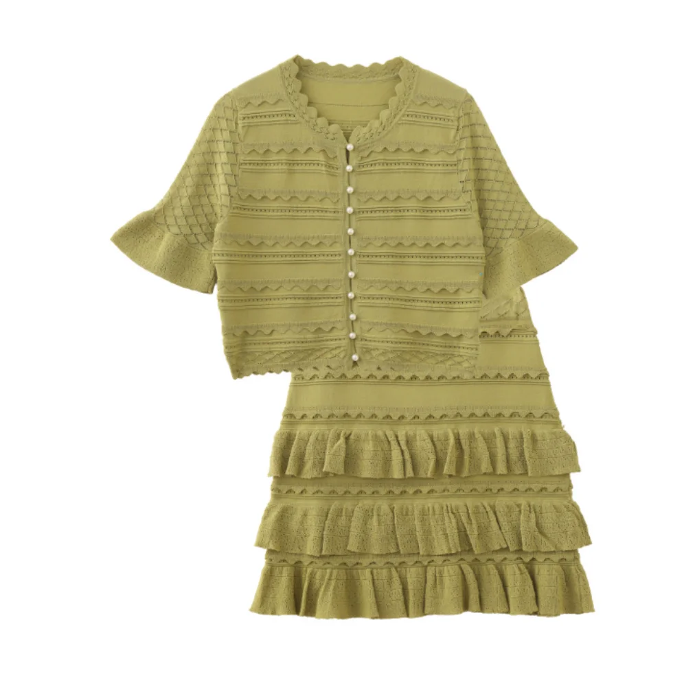 French retro high-end light luxury knitted short this business cardigan half skirt two-piece set