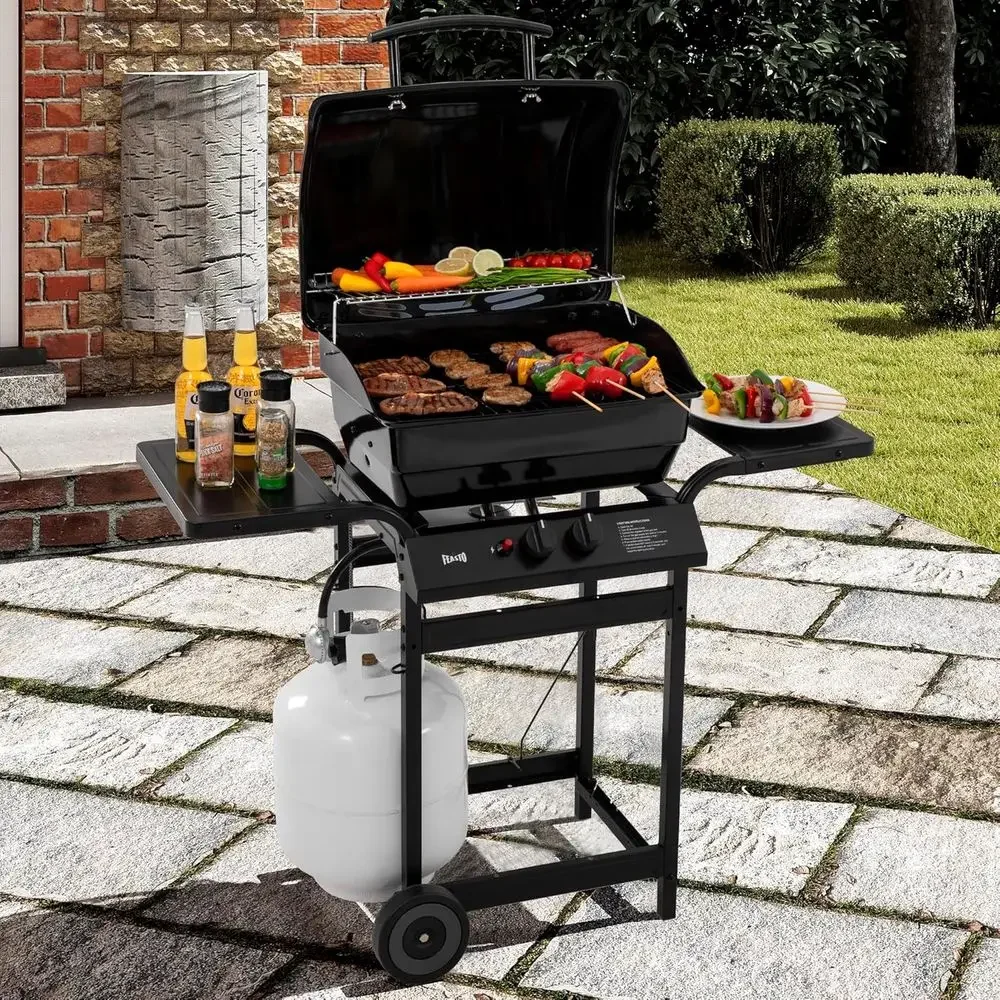 Dual Burner Propane Grill with 26,500 BTU Output, Porcelain-Enameled Body and Lid, Ideal for Outdoor Patio and Poolside BBQs