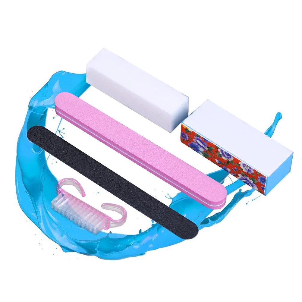 5Pcs Rectangular Nail Buffer File Block Set Includes Sanding Blocks Files Brush for Fingernail Toenail Filing Manicure Pedicure