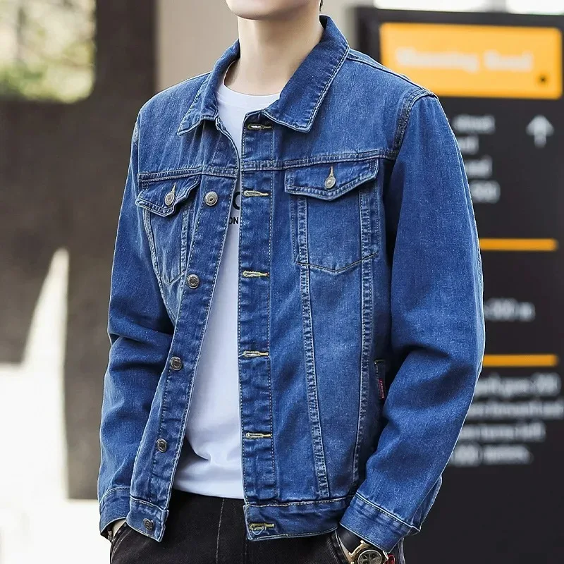 KIDWHXR Denim-Jacken für Herren, Modische Lässige Cargo-Jacke mit Mehreren Taschen, Retro Lose Einreihige Langarm-Jeansjacke für Männer – Detail 7