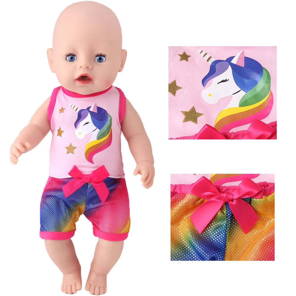 18 inch doll girl 43CM colorful pony set sleeveless top, small sequin pants, shiny pink doll, sweet and sporty accessories