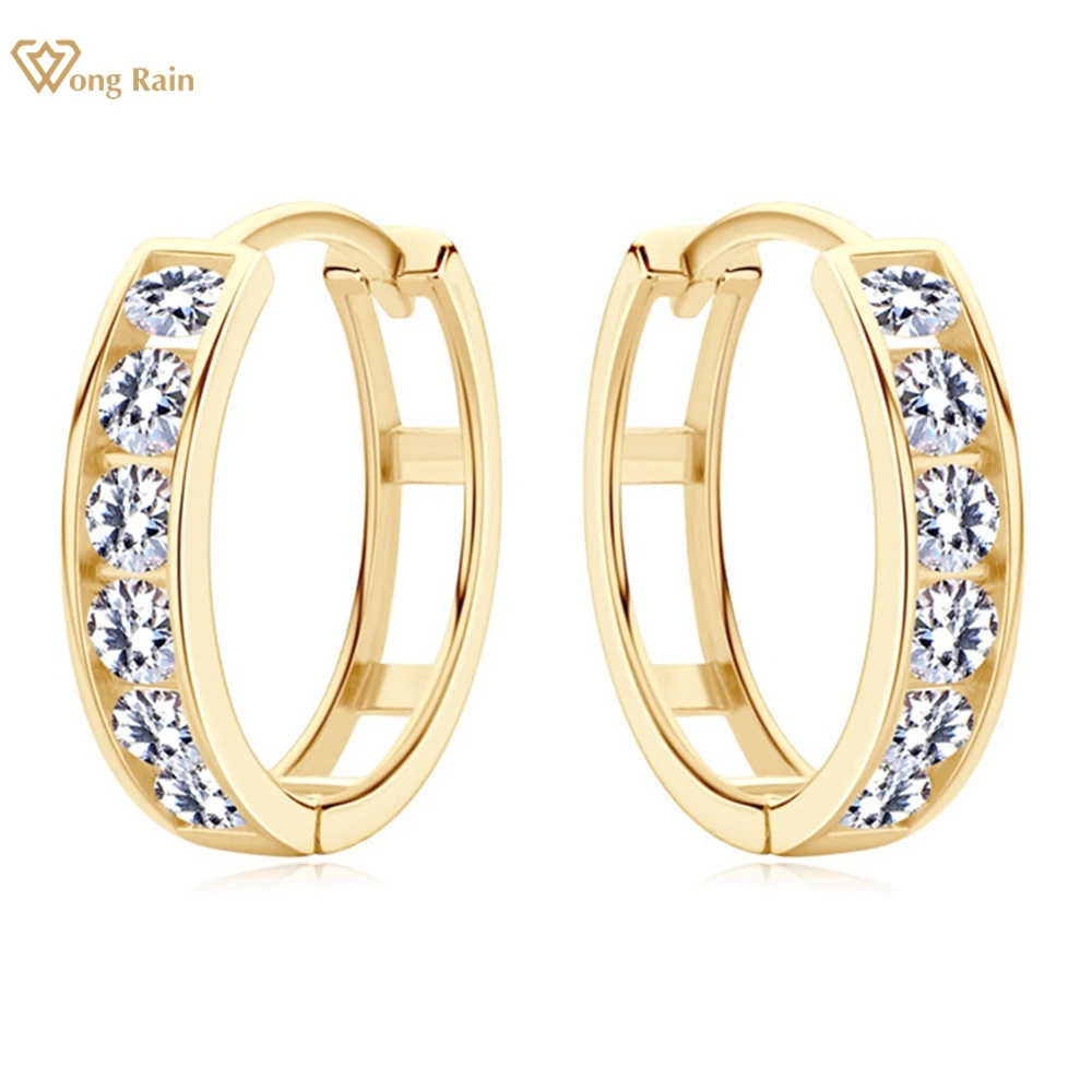 

Wong Rain 14K Gold Sterling Gold VVS1 3EX D Color Real Moissanite Diamond Gemstone Sparkling Women Hoop Earrings Fine Jewelry