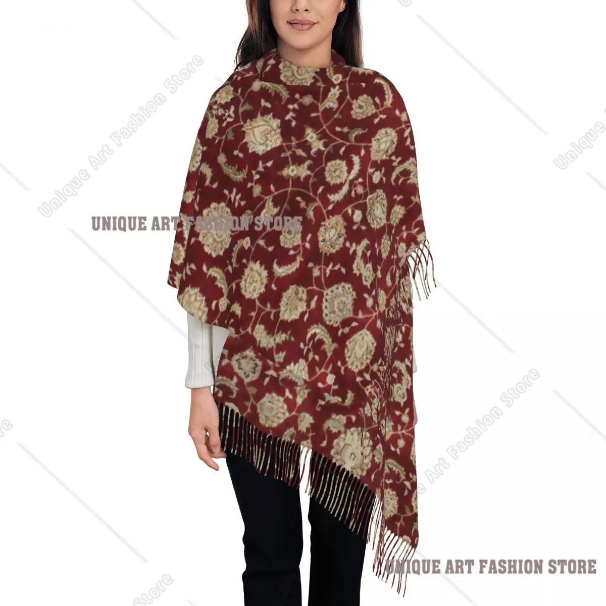 

Custom Bohemia Ethnic Antique Persian Carpet Tassel Scarf Women Soft Tribal Rug Style Shawls Wraps Female Winter Scarves
