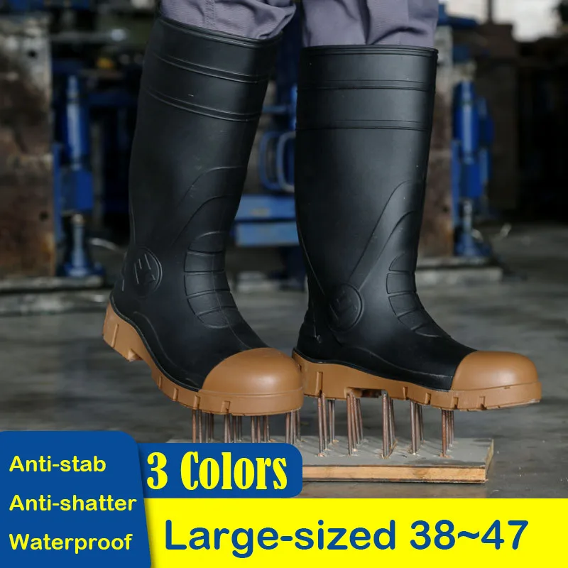 

Men's High-Top Waterproof Steel Toe Puncture-proof Abrasion-resistant Rain Boots and Thickened Sole for Outdoor Fishing Size 47