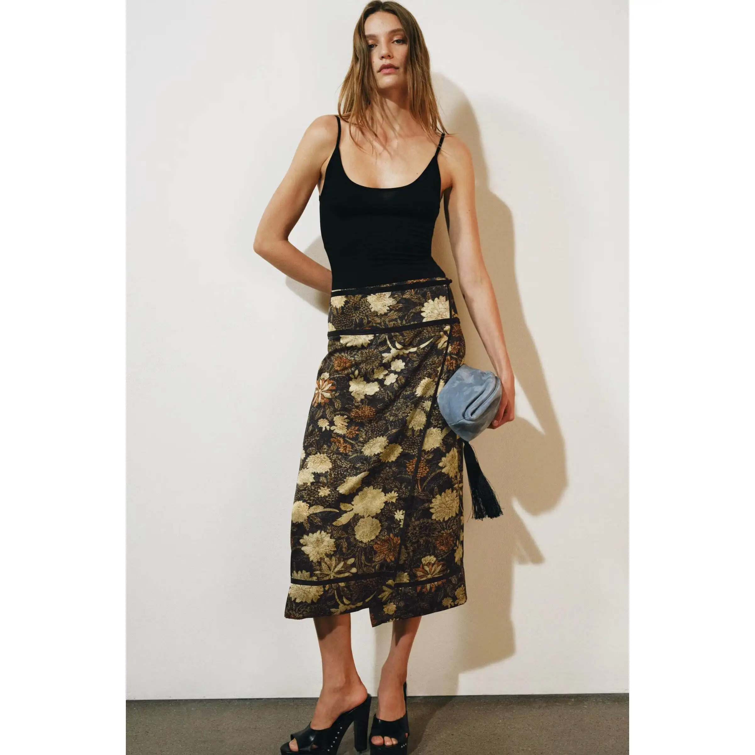 Fashionable Floral Midi Skirt Women's New Arrival Spring Summer Standard Waist Polyester Fiber Printed Straight Tube Skirt