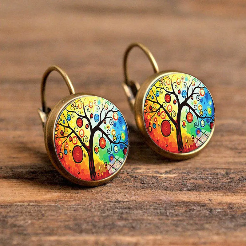 Fashion Jewelry Dome Glass Alloy Earrings Beautiful House Pattern Bronze Color Creative Gifts