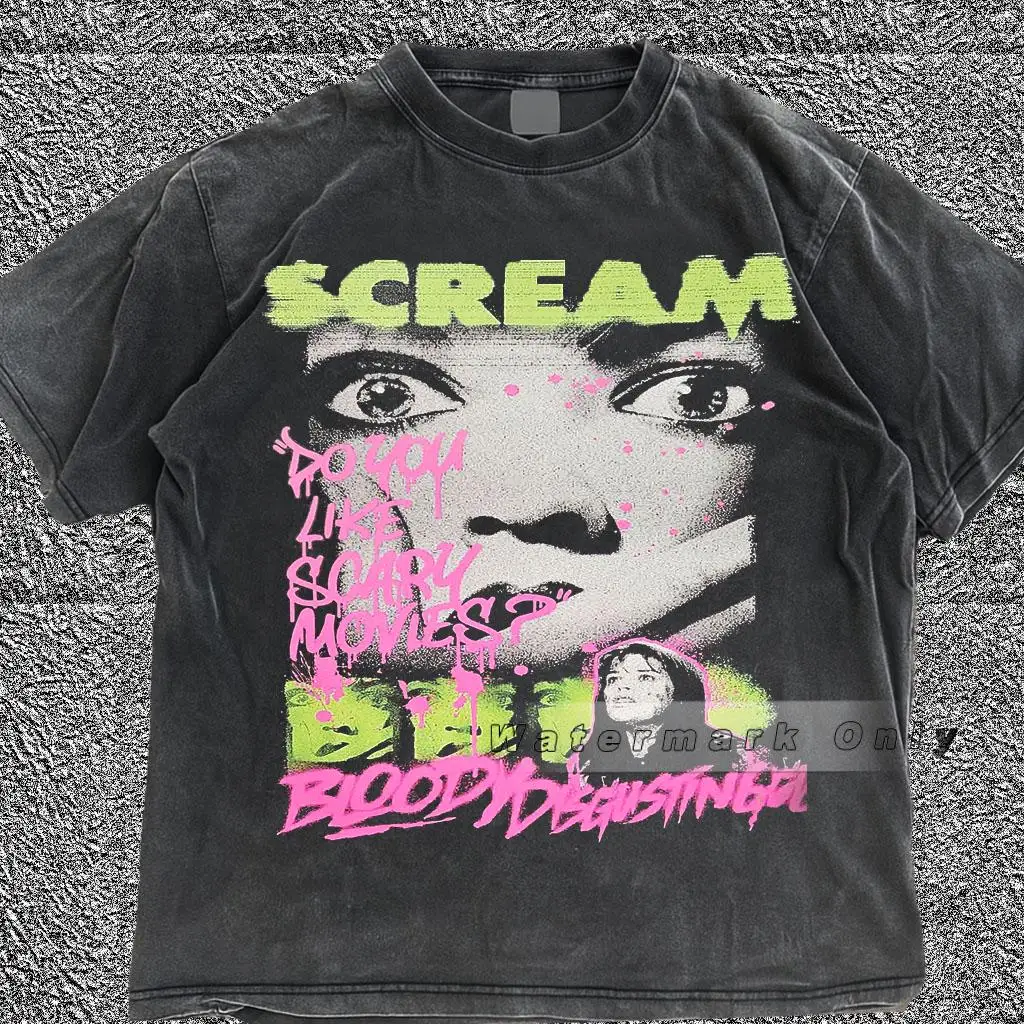 Vintage Horrorfilm Scream Unisex-Shirt - Grafik-T-Shirt - y2k-Shirt – Detail 6