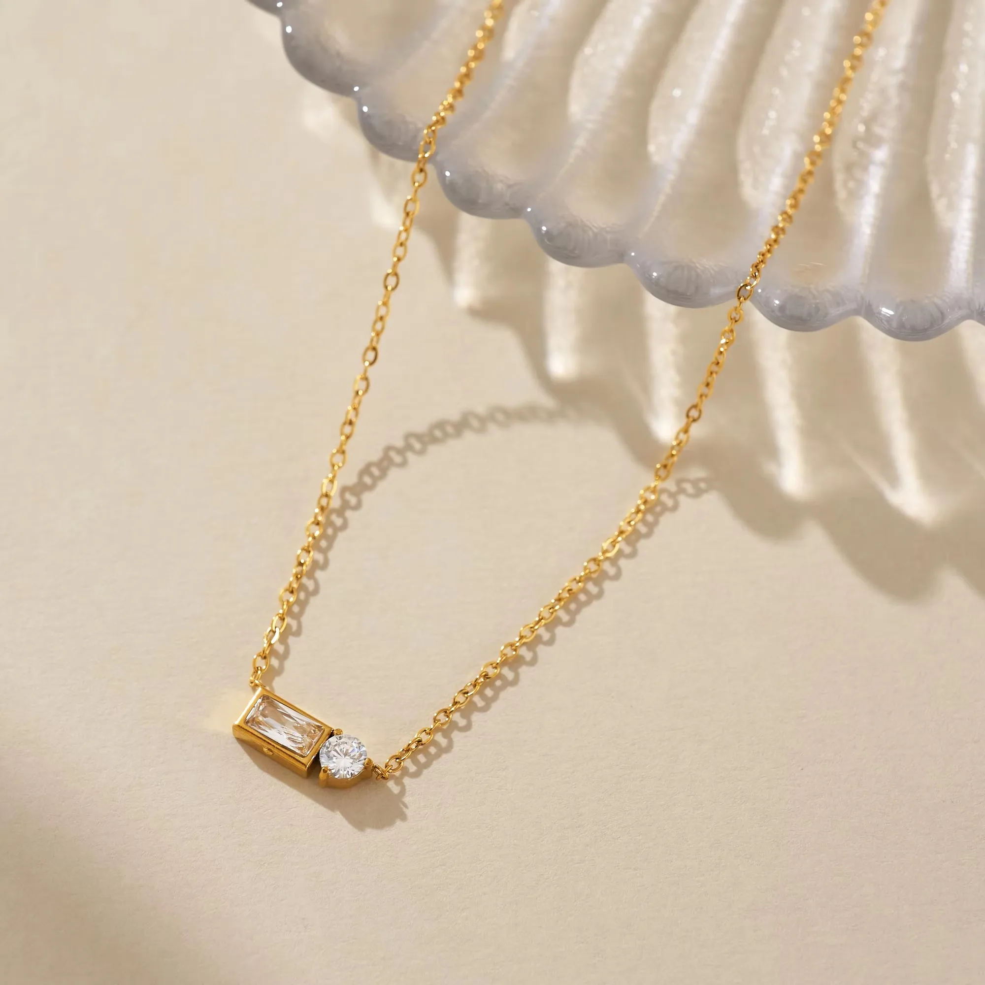 Tarnish Free 18k Gold Plated Stainless Steel French Minimalist Zircon 2 Design Pendant Necklace for Women Chains Choker Jewelry image 6