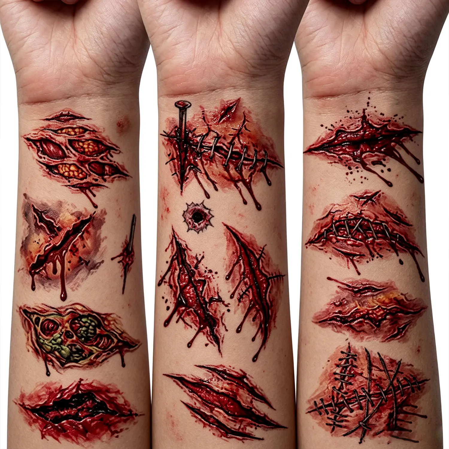 10 Sheets of 70 Halloween Horror Bloody Wound and Scar Series Pattern Temporary Tattoo Stickers