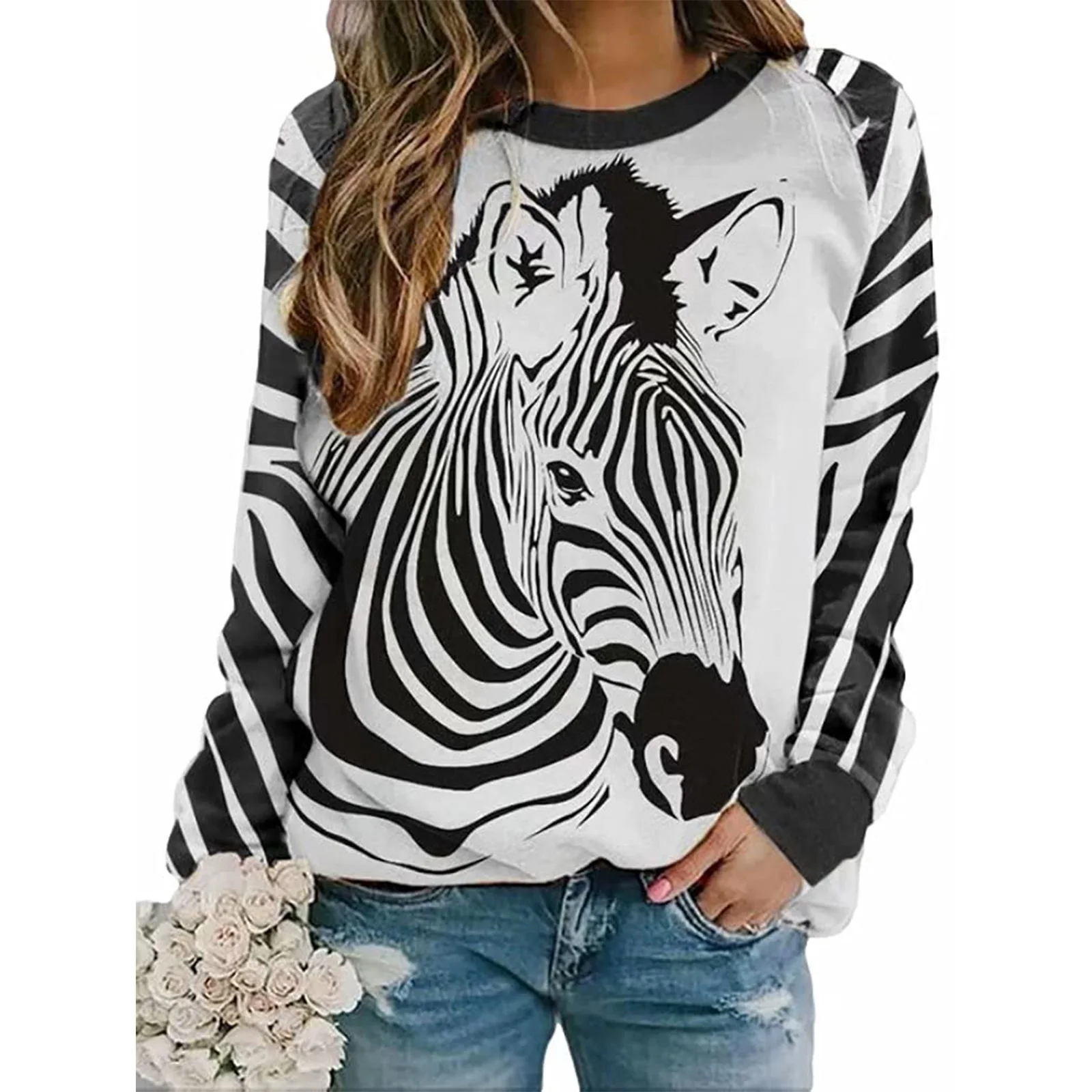 

Осенние толстовки с 3D принтом зебры, женские повседневные толстовки реглан с длинными рукавами, уличная одежда, пуловер Y2k, топ в стиле Харадзюку, женская одежда