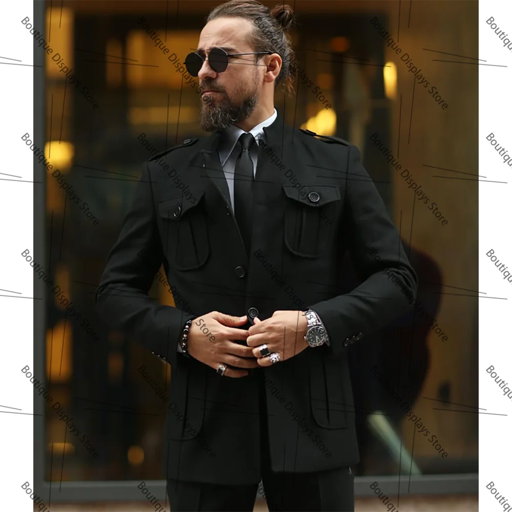 Elegant Black Single Breasted Men Suit Two Pieces(Jacket+Pants) Lapel Outfits Casual Party Prom Wedding Set