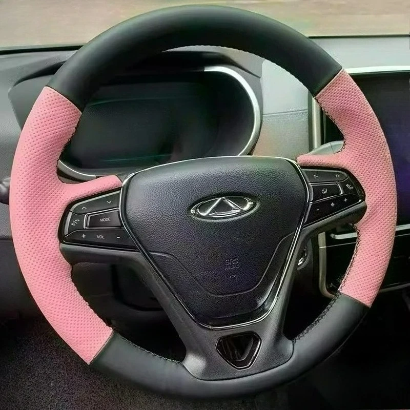 

Чехол на руль из черной и розовой кожи ручной работы, ультратонкий, износостойкий, для Chery Arrizo 5 Little Ant