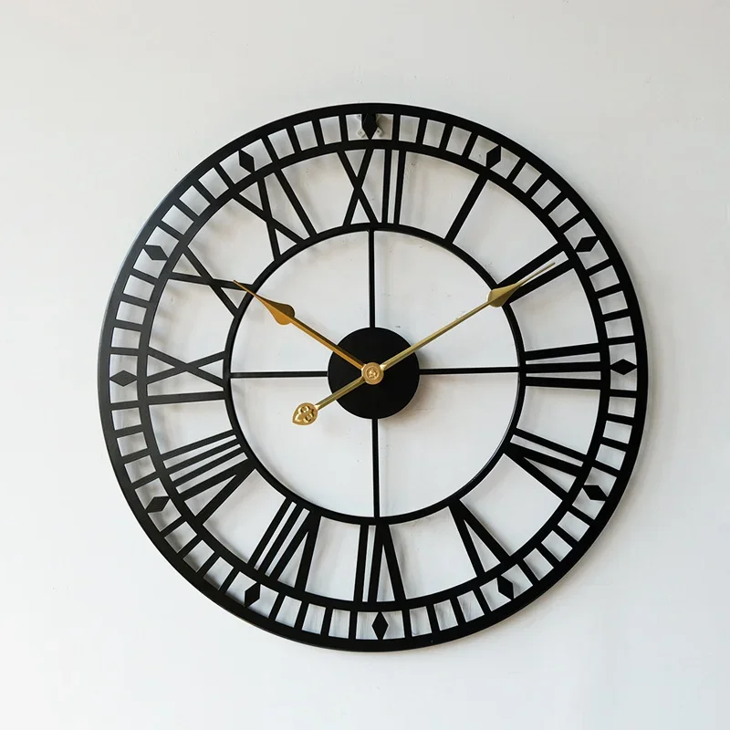 European 40cm Roman Digital Iron Wall Clock Modern Home Decoration Silent Metal Wall Clock Room Layout 16 Inch Large Wall Watch