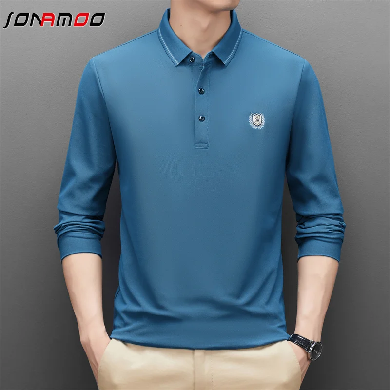 Autumn and Winter Long Sleeve Polo Shirt Fashion Embroidery Men\'s Polo Neck Top Pure Cotton Daily Long Sleeve Polo Shirt