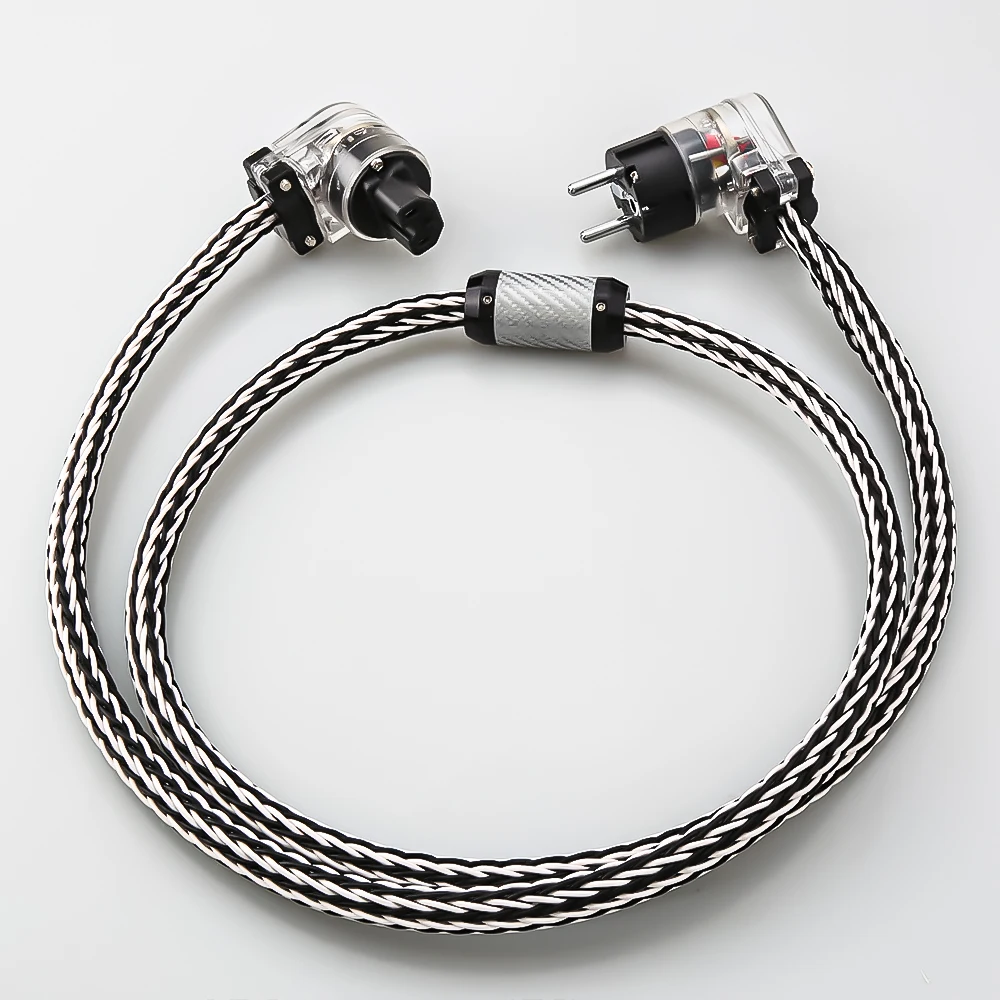 High Quality 8 AWG OCC Silver Hybrid Power Cable EU US HiFi Audio Power Cord Right Angle Plug