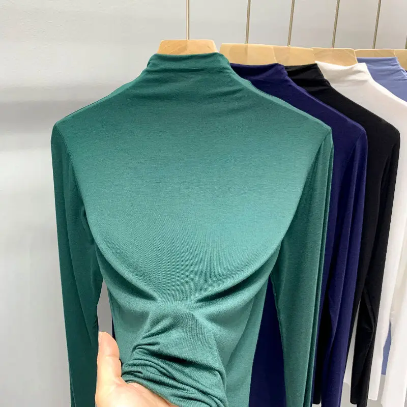 Modal Style Half Turtleneck Bottoming Shirt for Women in Spring Autumn Long-sleeved T-shirt Versatile Autumn Winter Slimming Top