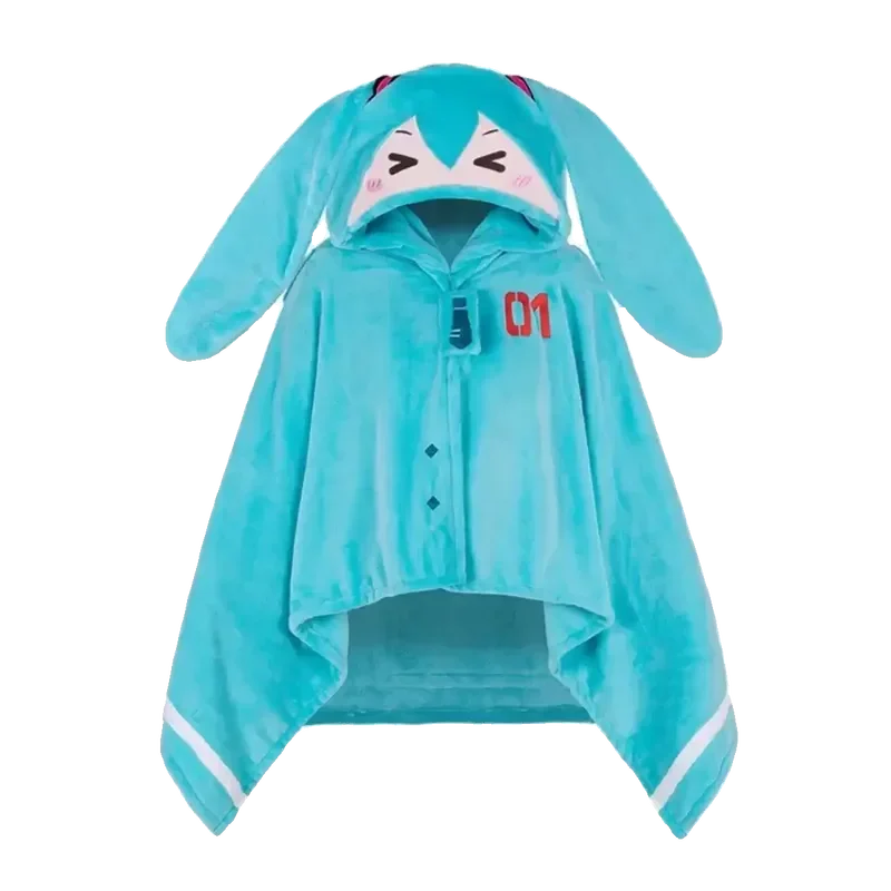 160x90cm-アニメ初音ミクかわいいフィギュア新しいフランネルフード付きブランケットソフト暖かいショール枕ボーカロイドコスプレフーディブランケットギフト