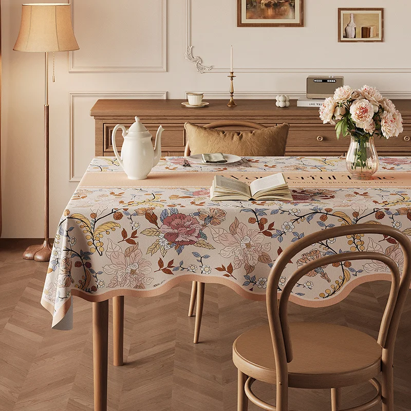 American Pastoral Flannel Tablecloth Waterproof Affordable Luxury Floral Pattern Home Table Decoration Accessory Customizable