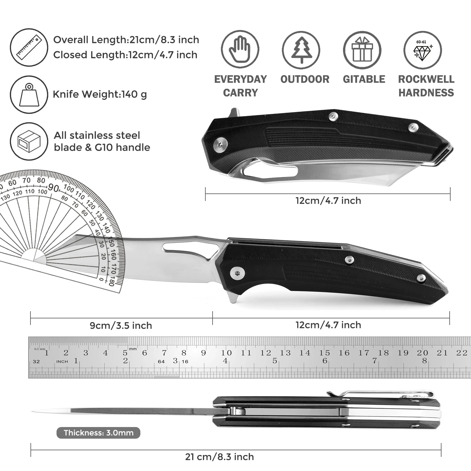 High Hardness Sharpness Folding Knife D2 Steel Blade G10 Handle Ball Bearing Flipper Hunting Knife Tactical Camping Hiking Knife