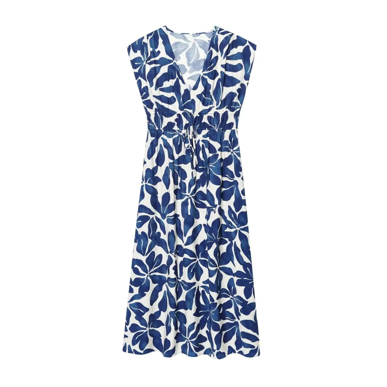 

KONDALA шикарное плиссированное женское платье с цветочным принтом, модное лето 2025, платье на шнуровке с v-образным вырезом, праздничное пляжное элегантное платье без рукавов