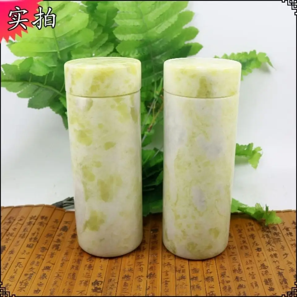 Natural Jade Teacup Straight Water Cups Coffee Mug Drinkware Water Bottle Real Chinese Jades Stone Hand Carved Health Tea Cup