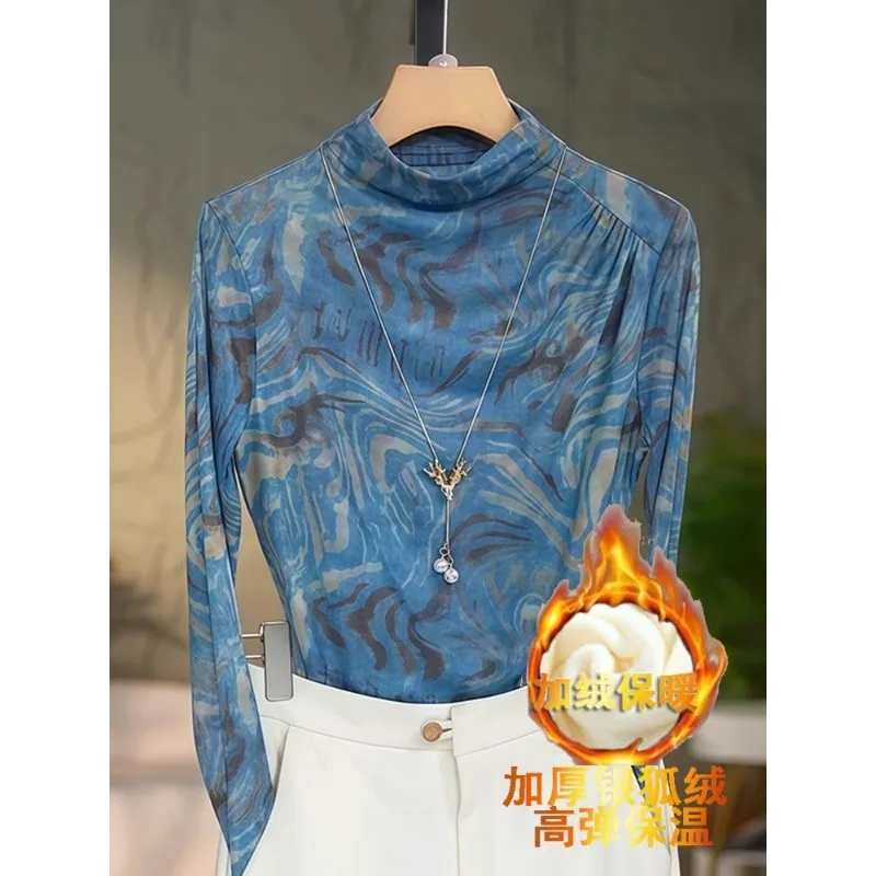 T-shirt à manches longues et col mi-haut pour femme, haut intérieur haut de gamme, en maille chaude, couleur contrastée, automne et hiver 2025