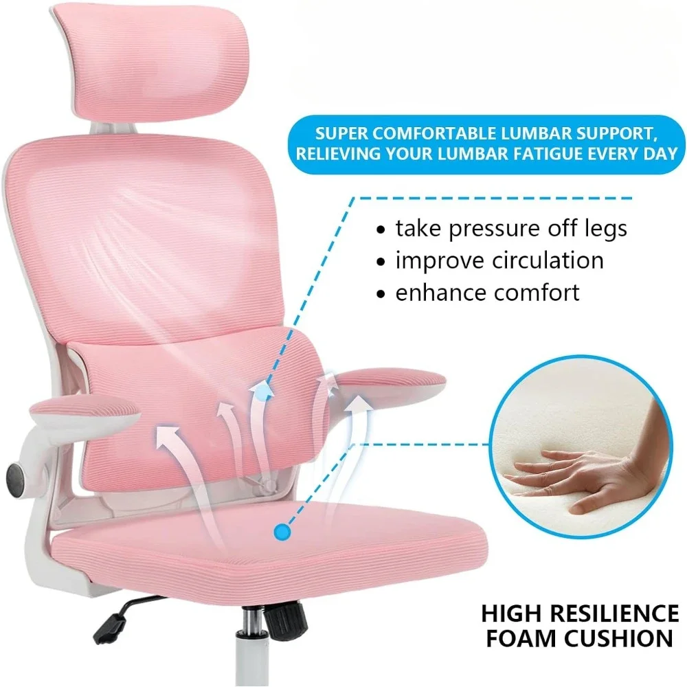 Office Chair, Ergonomic,High Back Breathable Mesh Computer Chair with flip-up Armrests & Cushion for Lumbar Support and Headrest