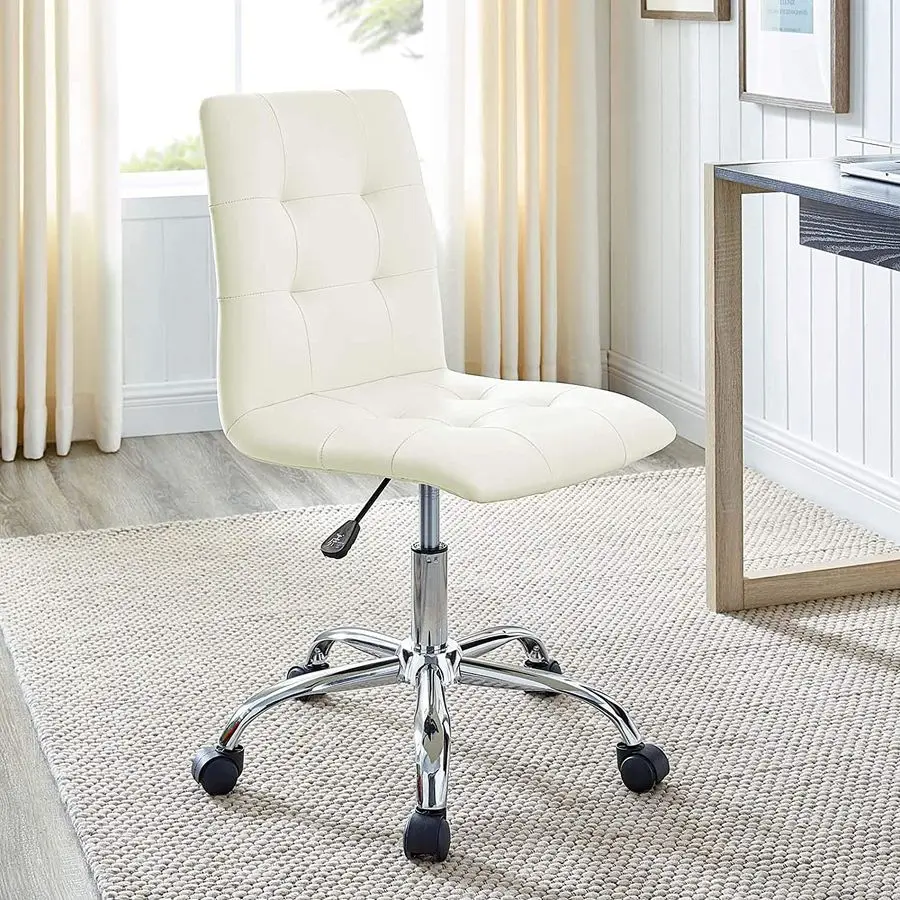 Prim Ribbed Armless Mid Back Swivel Conference Office Chair In White