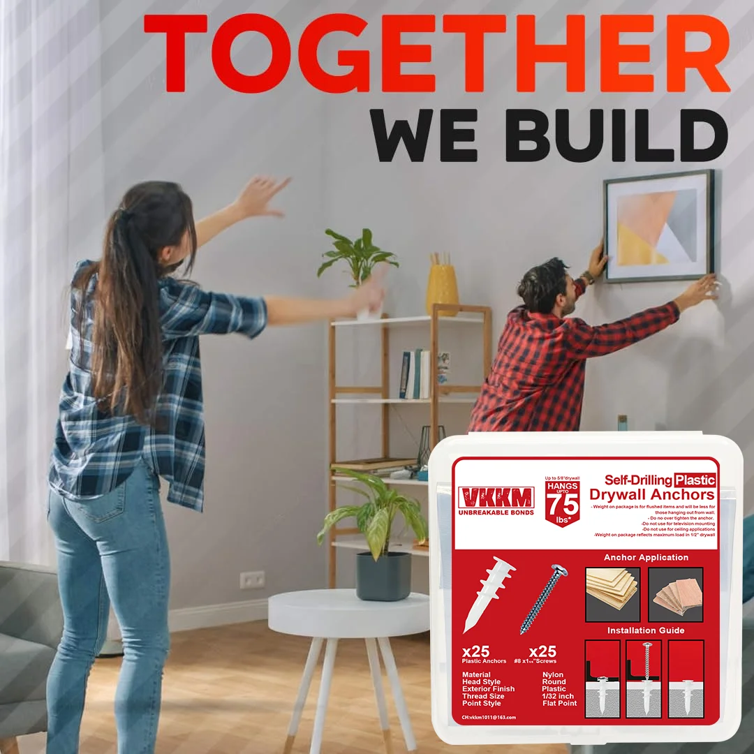 ชุดสมอผนังแห้งพลาสติก VKKM ดีไซน์การเจาะด้วยตนเอง ไนลอนเสริมความสามารถในการรับน้ําหนักได้ดีเยี่ยม