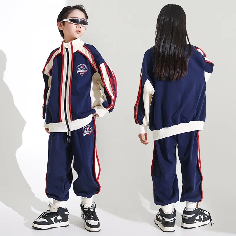 Autumn Spring Girls Jazz Dance Costume Children Girls Streetwear Hip Hop Fashion Casual Sport Sets Jacket Pant Kids Tracksuits