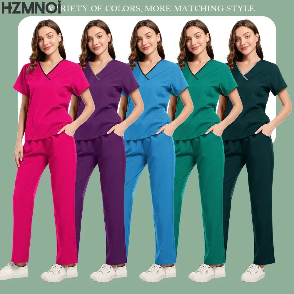 Medical Nurse Beauty Salon Workwear Clinical Scrubs Top + Pant Spa Doctor Nursing Tunic Suit Surgical Uniforms Woman Scrub Set