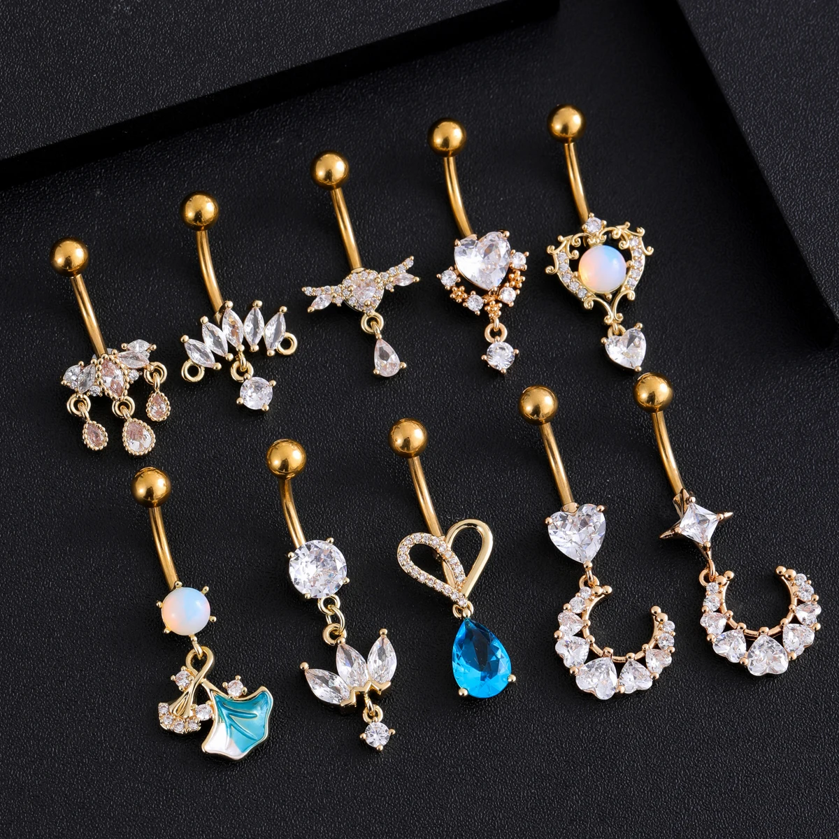 1pc New Zircon Chain Dangle Belly Button Ring Prismatic Pendant Navel Piercing Nombril Umbigo 14G Stainless Steel Belly Piercing