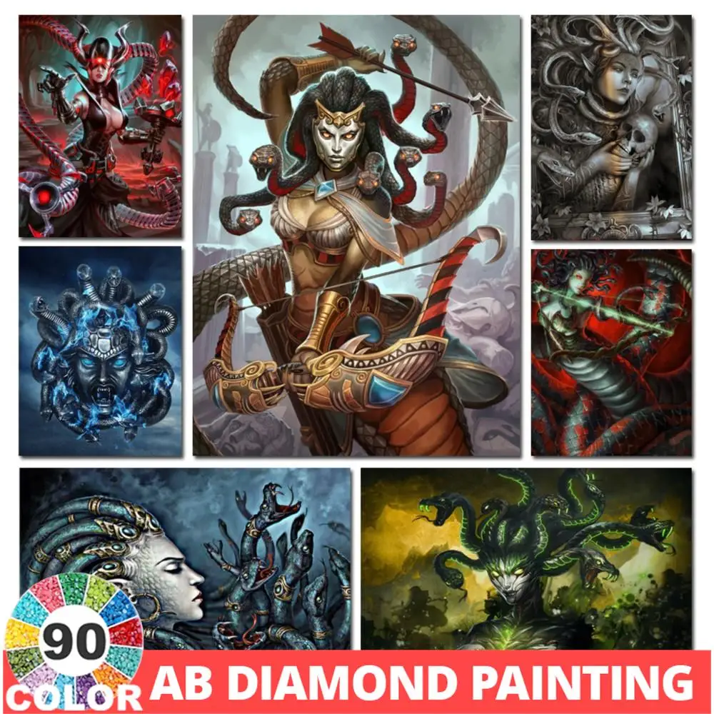 AB Velvet Medusa 90 Colors Diamond Painting Snake Woman 5D Full DIY Cross Stitch Kits Mosaic Picture Fantasy Portrait Decor Home