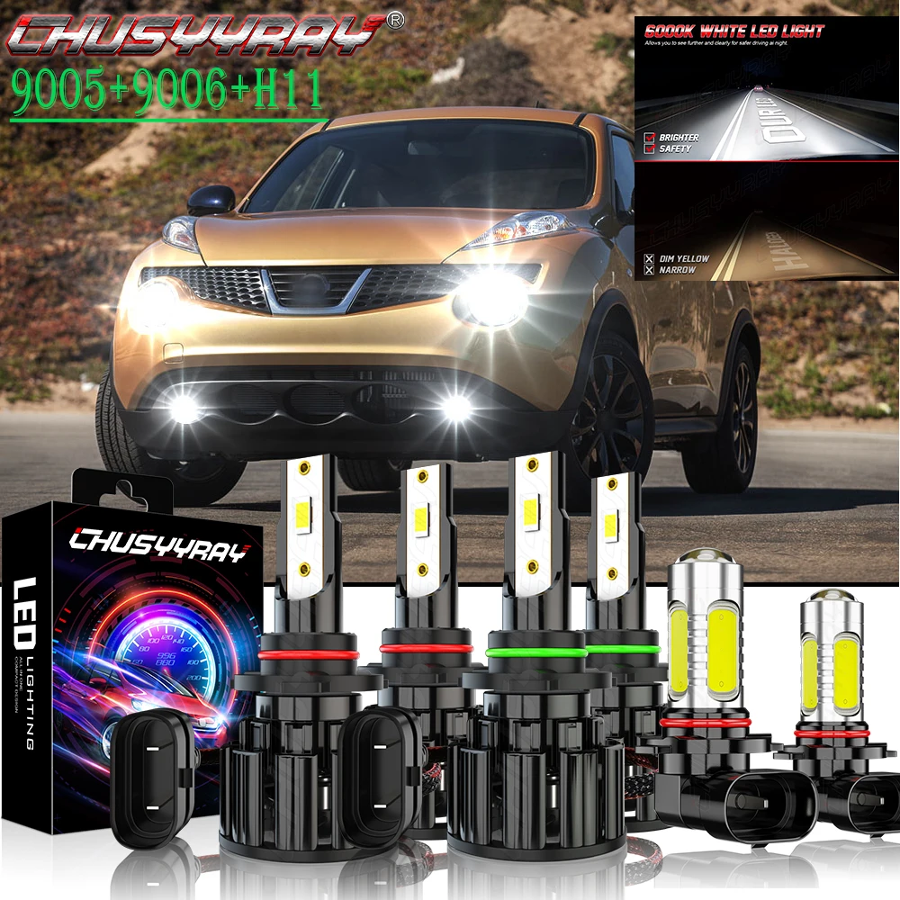 CHUSYYRAY 6x Compatible For Nissan Juke 2015-2017 Combo 9005 9006 LED Headlight High Low 9145 Fog Light Bulbs Kit Car accessory