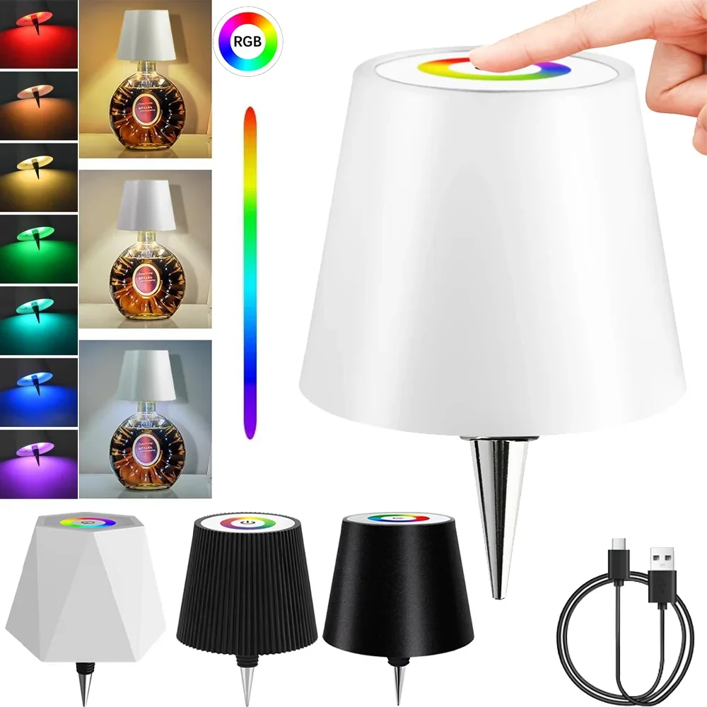 

RGB Wireless Bottle Lamp Stepless Dimming Touch Control Table Lamp Rechargeable Wine Bottle Lamp Restaurant Home Bar Christmas
