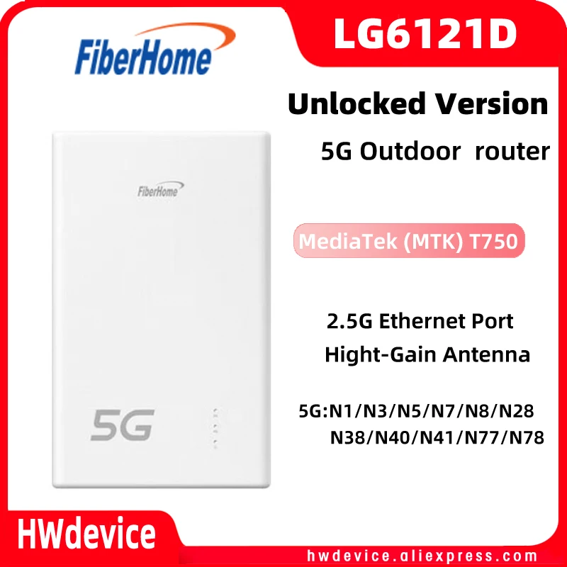 FiberHome 5G Outdoor CPE LG6121D 2.5G Ethernet Port IP67 Wired POE Router 5G 4G LTE Simcard Modem With High-Gain Antenna NO WIFI