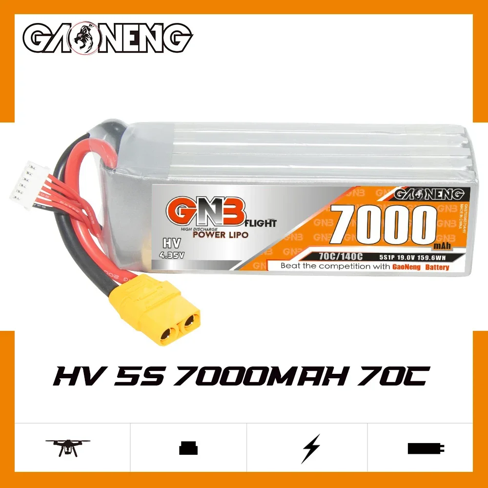 

GAONENG GNB 7000mAh HV 5S 70C 140C 19V XT90 LiPo Battery Size 700mm to 800mm Helicopters RC Airplane MultiCopter