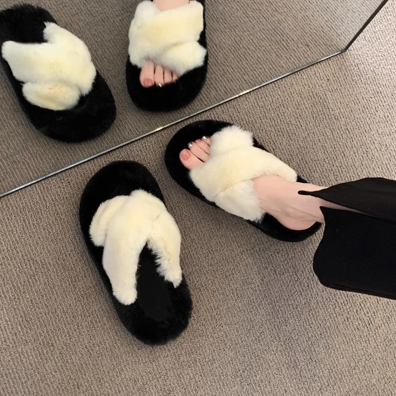 Women's Platform Fuzzy Slippers Spring Autumn New Fashion Plush Shoes Outdoor Cotton Slippers Pantuflas Comfortable