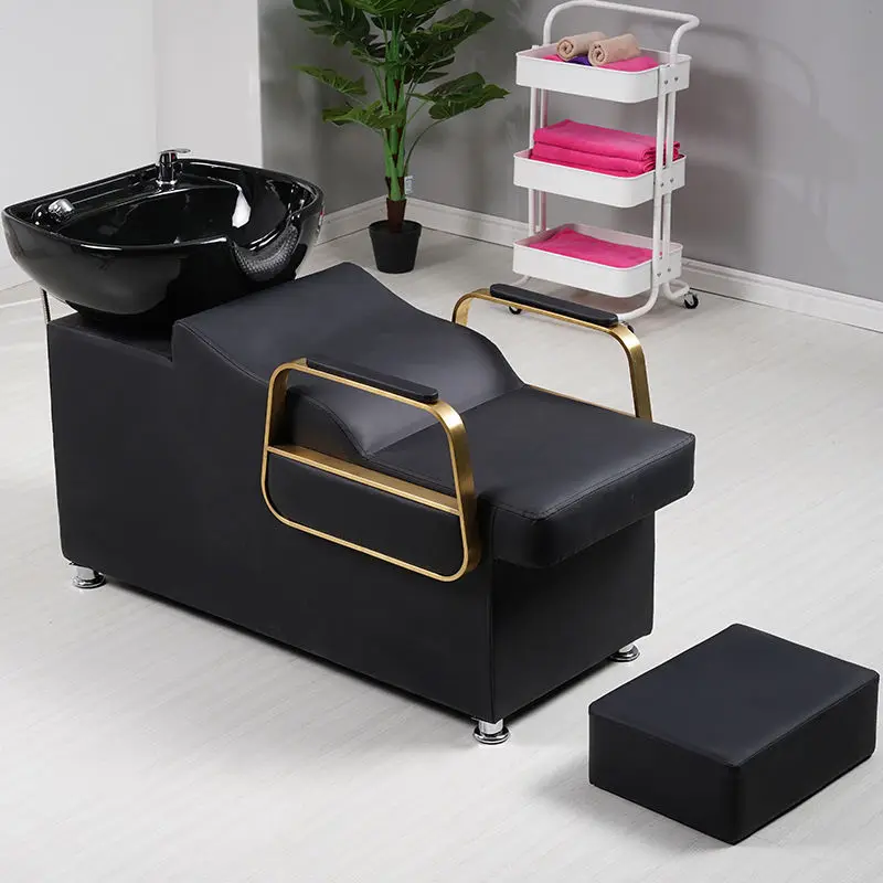 Beauty Salon Shampoo Backwash Unit Sink Station Shampoo Bed Tilt Ceramic Sink with Adjustable Seat