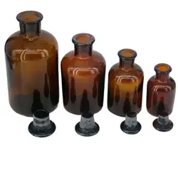 30/60ml 125ml 250ml 500ml 1000ml 2500ml Brown Glass Narrow Mouth Bottle With Stooper Lab Chemistry Glassware Teaching