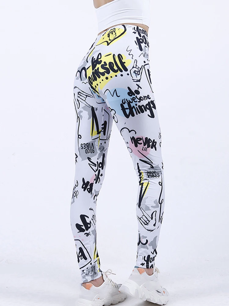 

VIIANLES Color White Letter Printed Leggins Workout Pants Punk Girl Trousers Summer Women Leggings Slim Streetwears Drop Ship