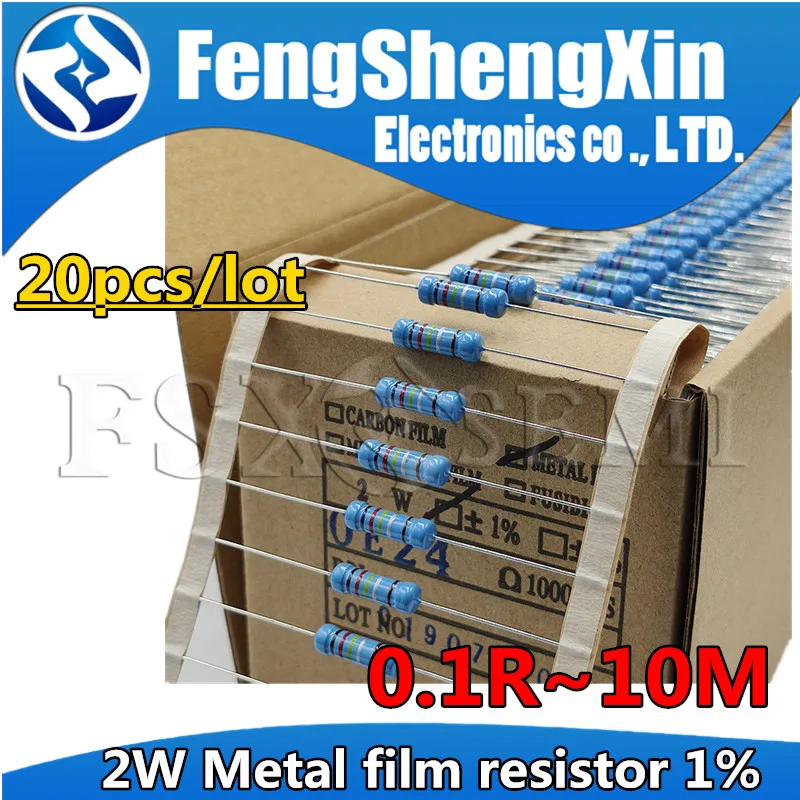 20szt/lot 2W Rezystor z folii metalowej 1% 0.1 1R ~10M 2.2R 4.7R 1M 22R 47R 100R 220R 470R 1K 10K 100K 2.2 4.7 10 22 47 100 220 470 ohm
