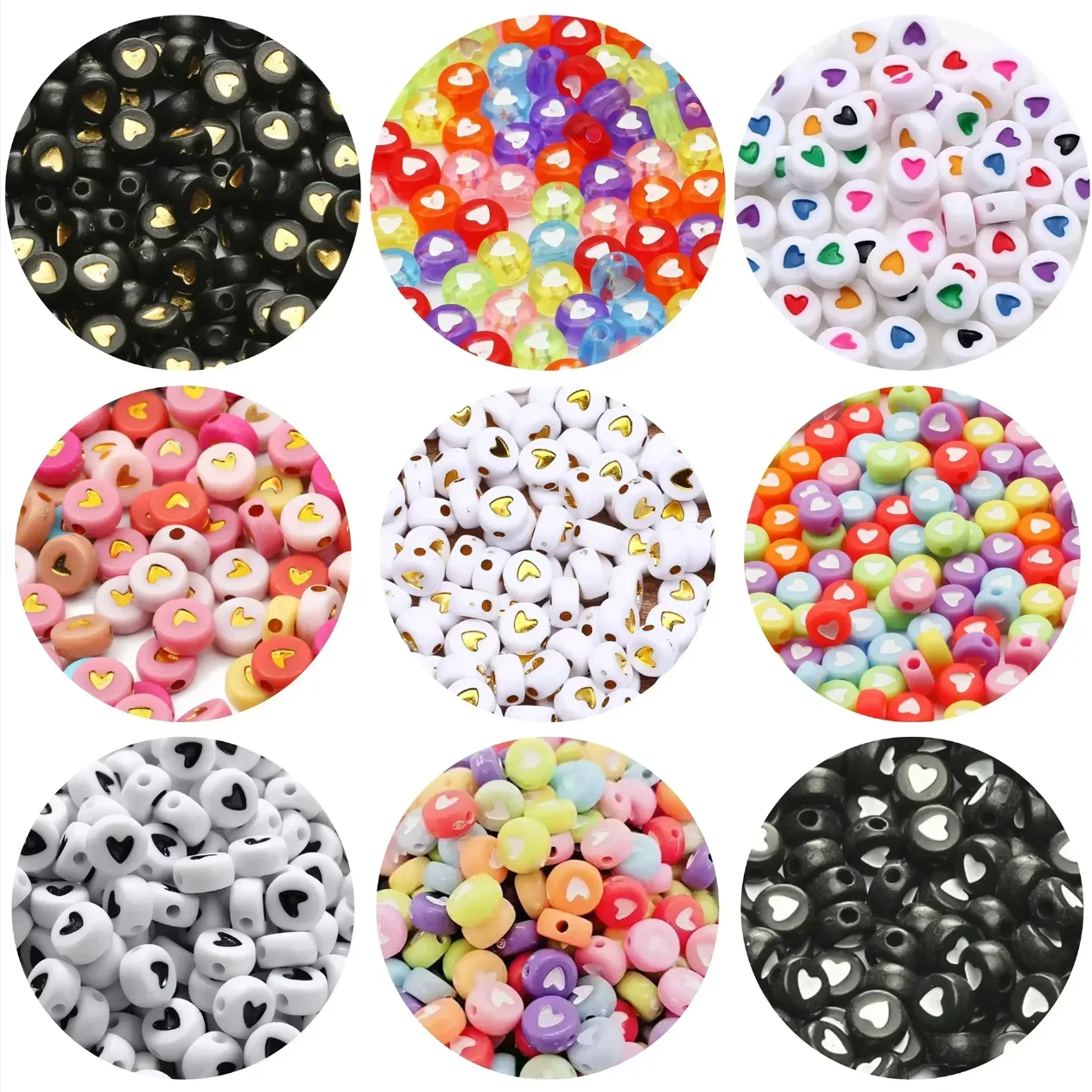 100-500PCS Bunte Liebe Herz Runde Perle Acryl Lose Spacer Perlen für Schmuck Machen DIY Armband Halskette Ohrringe zubehör