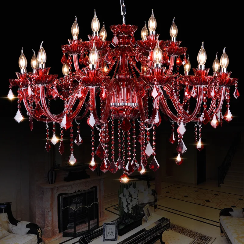 Modern Red K9 Crystal Chandelier Lustre Crystal Chandeliers Lustres D60cm H65cm De Cristal Chandelier LED AC Villa RED Lamp