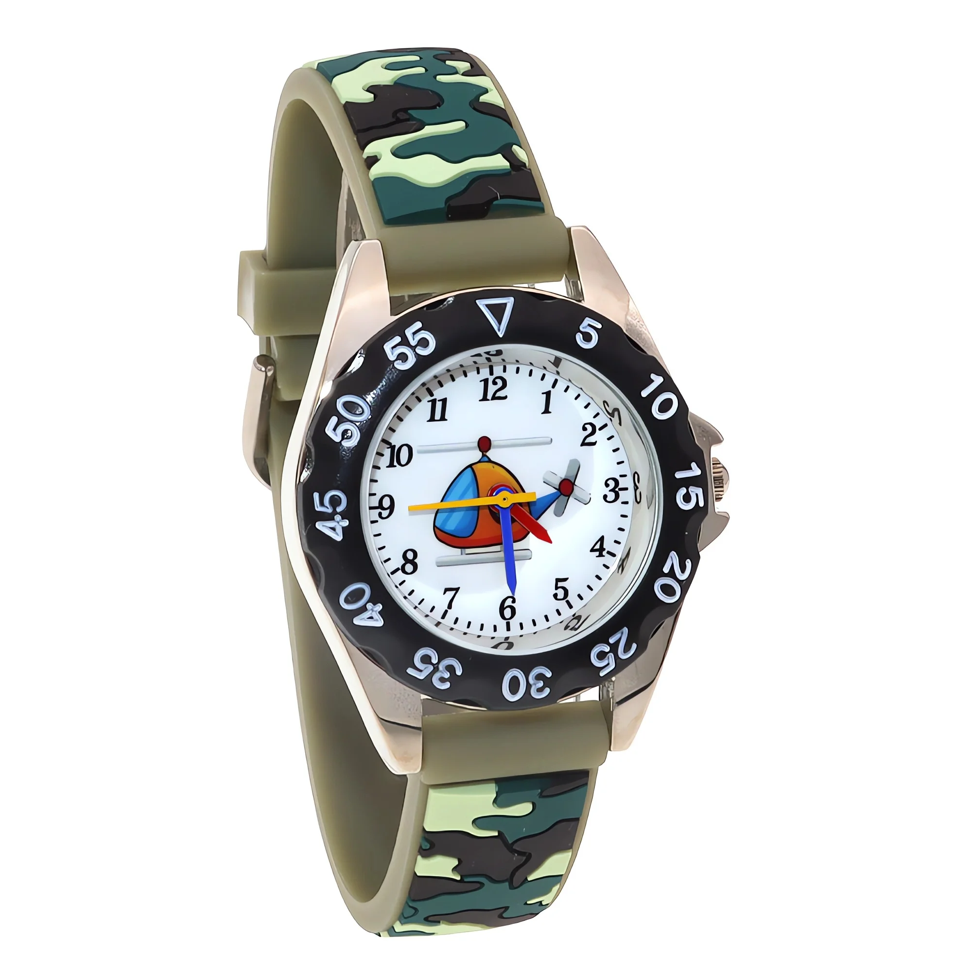 Children's Camouflage Quartz Digital Wristwatch with Silicone Strap Fashionable Waterproof Timepiece for Boys And Girls