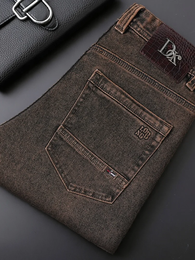 

Spring New Sle Men's Slim Straight Jeans Retro Waed High End Cotton Stretch Denim Embroidered Faionable All-Match