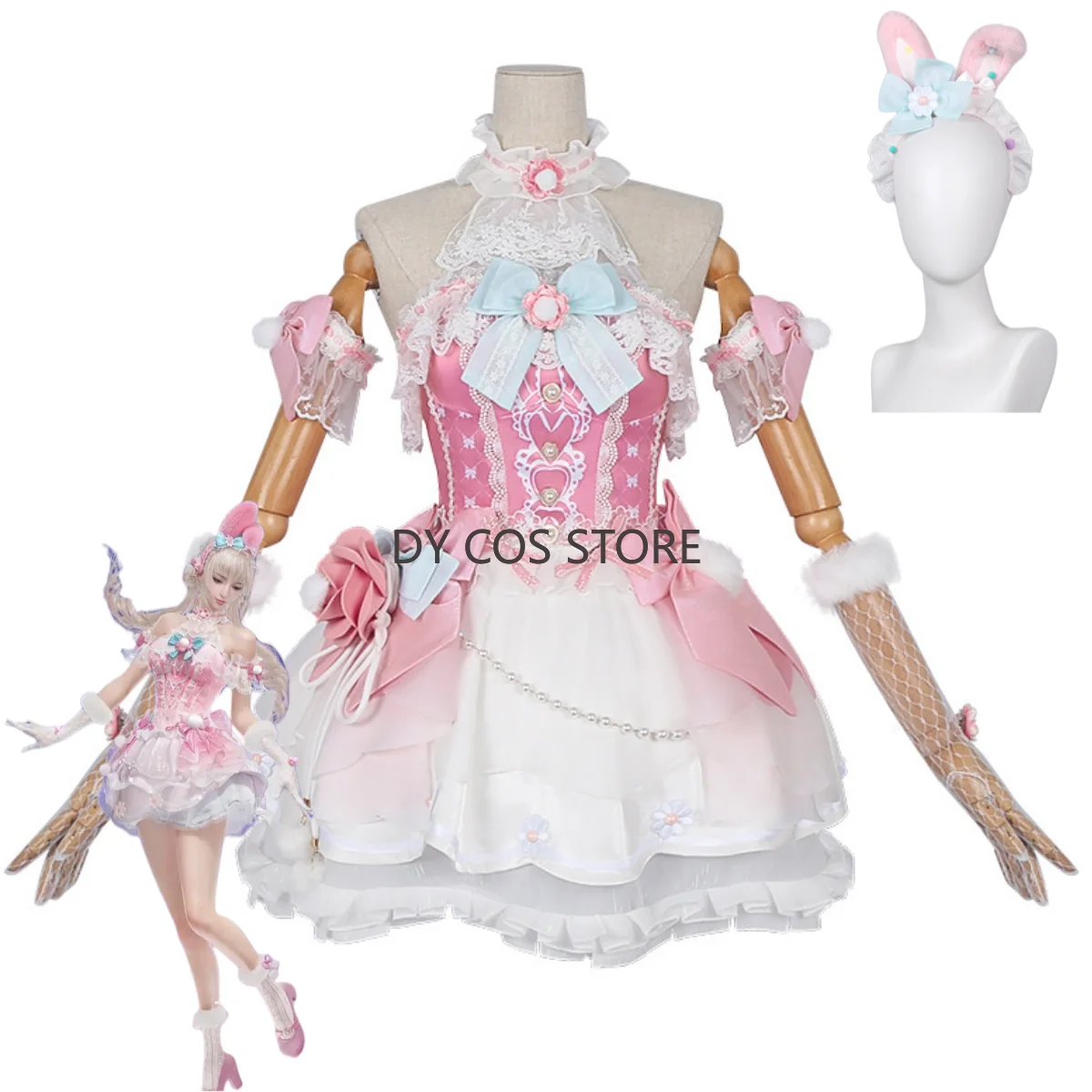 

Game Naraka: Bladepoint Cyra Cosplay Costume Pink White Lolita Princess Dress Bowknot Adult Woman Kawaii Birthday Party Suit